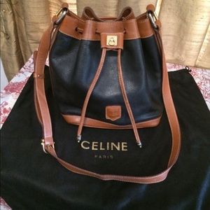 CELINE Rare All Leather Bucket Shoulder Bag/Purse